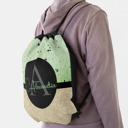 Trendy Terrazzo Sparkly Personalized Monogram Drawstring Bag