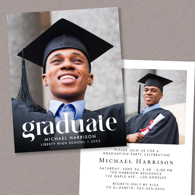 Trendy Text Photo Graduation Party Invitation | Zazzle