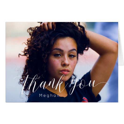 Trendy Thank You -Calligraphy Script Custom Photo Cards (Front Horizontal)