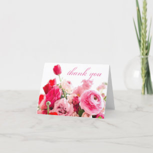 Trendy Thank You Handwritten Script Roses Flowers Card