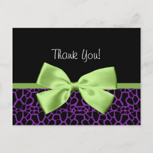 Trendy Thank You Purple Giraffe With Green Ribbon Postcard