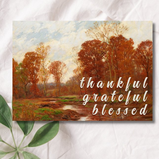 Trendy Thankful Grateful Blessed Autumn Landscape Holiday Card (Creator Uploaded)