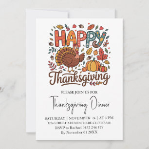 Trendy Thanksgiving Dinner Turkey Pumpkin          Invitation