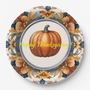 Trendy Thanksgiving Pumpkin Autumn Collection Paper Plates