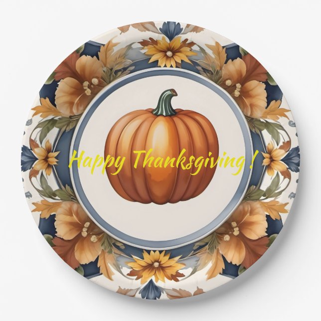 Trendy Thanksgiving Pumpkin Autumn Collection Paper Plates (Front)