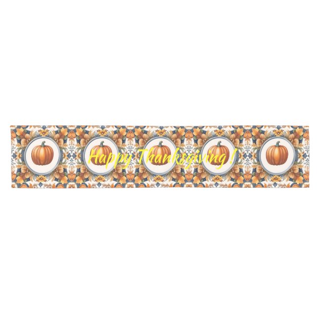 Trendy Thanksgiving Pumpkin Autumn Collection Short Table Runner (Horizontal)