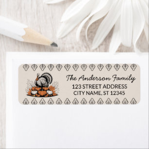 Trendy Thanksgiving Turkey Pumpkin Return Address Label