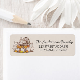 Trendy Thanksgiving Turkey Pumpkin Return Address Label