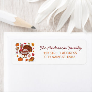Trendy Thanksgiving Turkey Pumpkin Return Address Label