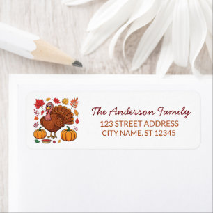 Trendy Thanksgiving Turkey Pumpkin Return Address Label