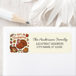 Trendy Thanksgiving Turkey Pumpkin Return Address Label