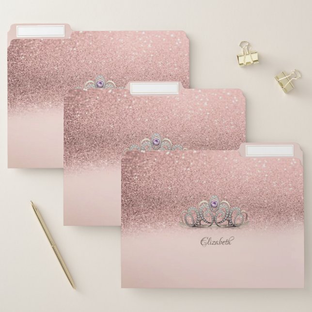 Trendy Tiara Rose Gold Glitter File Folder (Set)