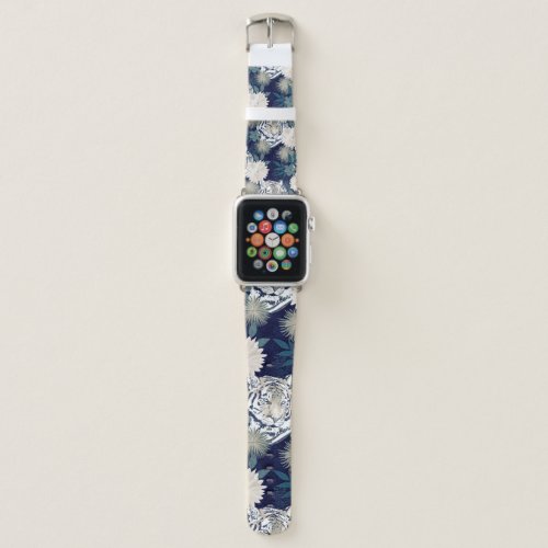 Trendy Tiger Animal Watercolor Floral Blue Design Apple Watch Band