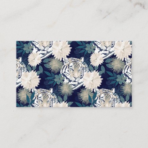 Trendy Tiger Animal Watercolor Floral Blue Design Business Card