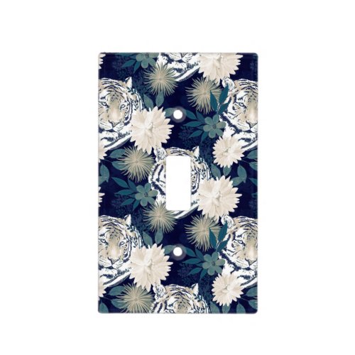 Trendy Tiger Animal Watercolor Floral Blue Design Light Switch Cover