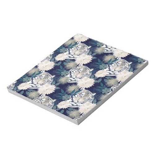 Trendy Tiger Animal Watercolor Floral Blue Design Notepad