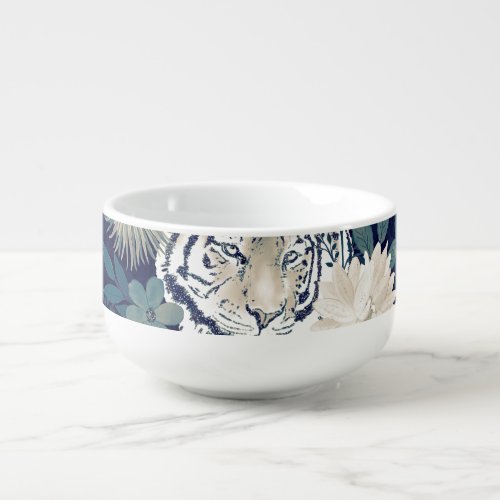 Trendy Tiger Animal Watercolor Floral Blue Design Soup Mug