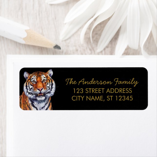 Trendy Tiger Return Address Black Gold  Label (Insitu)