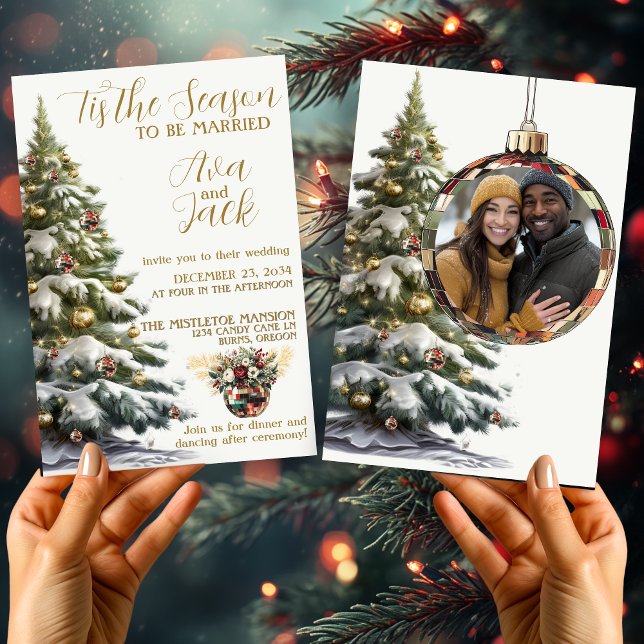 Trendy Tis the Season to Be Married Christmas Tree Invitation (Trendy Tis the Season To Be Married Christmas Wedding Invitation)