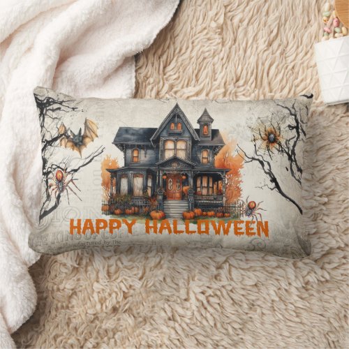Trendy traditional classic Halloween haunted house Lumbar Pillow