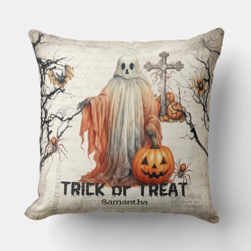 Trendy traditional classic Halloween moon ghost Throw Pillow