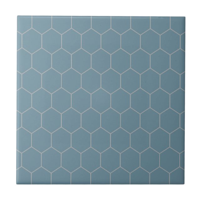 Trendy Traditional Classic Hexagon Pattern Blue Ceramic Tile (Front)