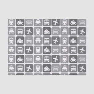 Trendy Travel Icons Black and White Pattern Tissue Paper
