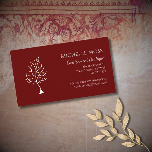 Trendy Tree of Life Unique Red Burgundy  Business Card