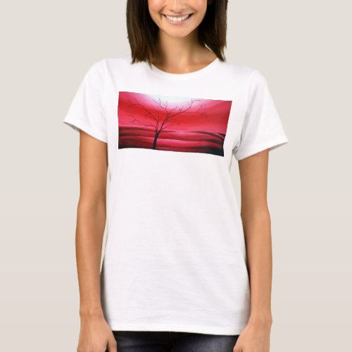 Trendy Tree Red White Elegant Modern Template T_Shirt
