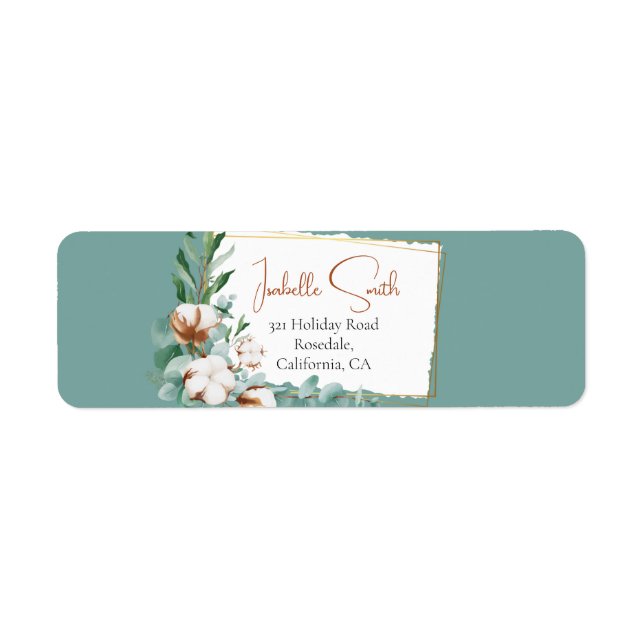 Trendy Trendy Cotton Floral Frame Teal Wedding Label (Front)