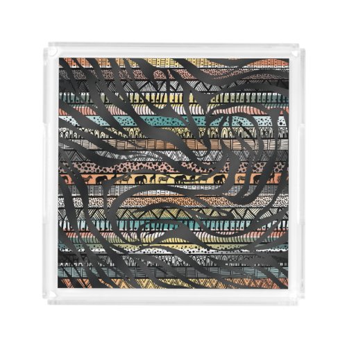 Trendy Tribal African Pattern Zebra Print Acrylic Tray