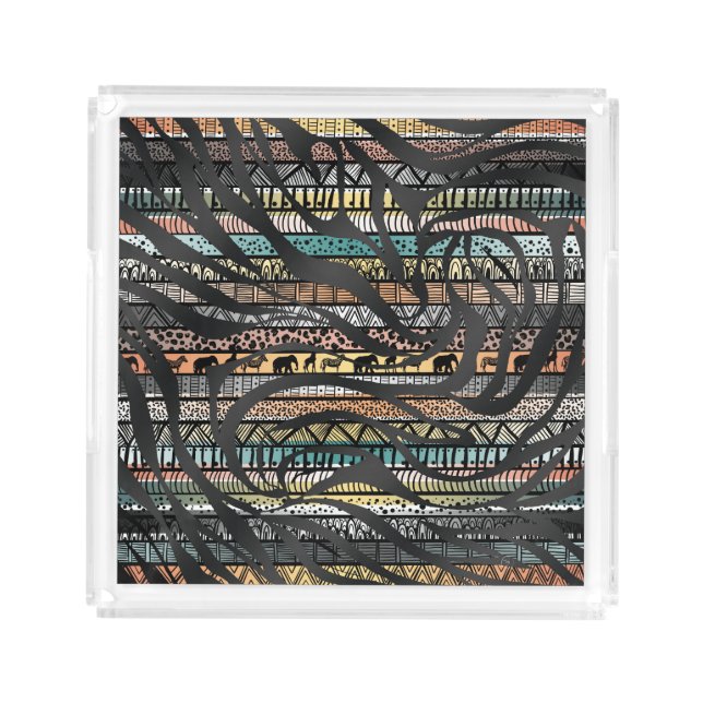 Trendy Tribal African Pattern Zebra Print Acrylic Tray (Front)