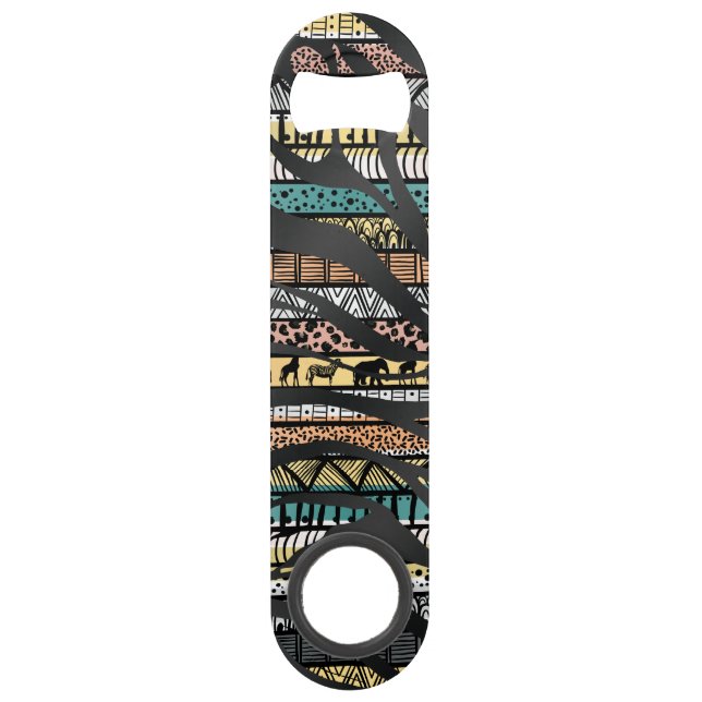 Trendy Tribal African Pattern Zebra Print Bar Key (Front)