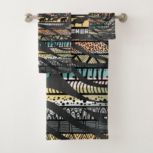Trendy Tribal African Pattern Zebra Print Bath Towel Set