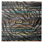 Trendy Tribal African Pattern Zebra Print Ceramic Tile<br><div class="desc">A stylish trendy hand drawn geometric, tribal, Aztec, and black metallic gradient zebra animal print pattern, safari, jungle wild animal print, modern African clash artwork, composed with stripes, dots, elephants, zebras, giraffes, wild animals silhouettes, chevron, zigzag, circles and colorful gradient stripes blending trendy colors. Modern design filled with black, white,...</div>