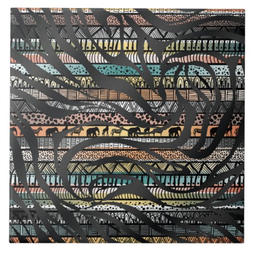 Trendy Tribal African Pattern Zebra Print Ceramic Tile