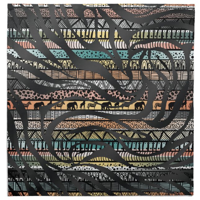 Trendy Tribal African Pattern Zebra Print Cloth Napkin (Front)