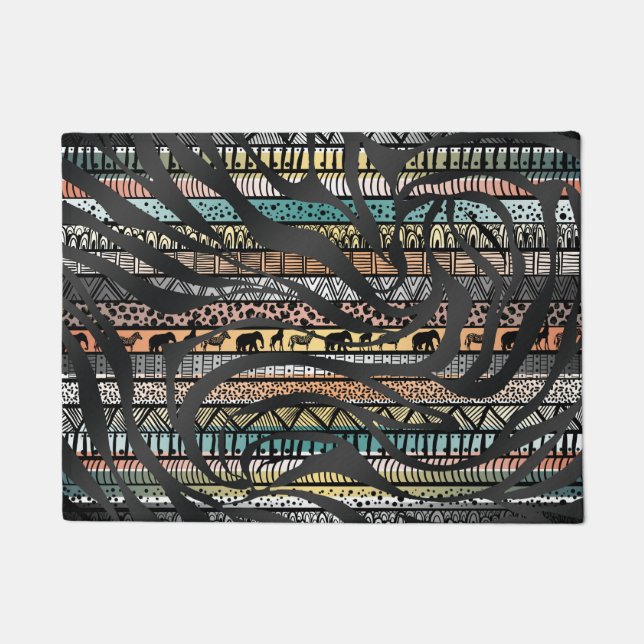 Trendy Tribal African Pattern Zebra Print Doormat (Front)