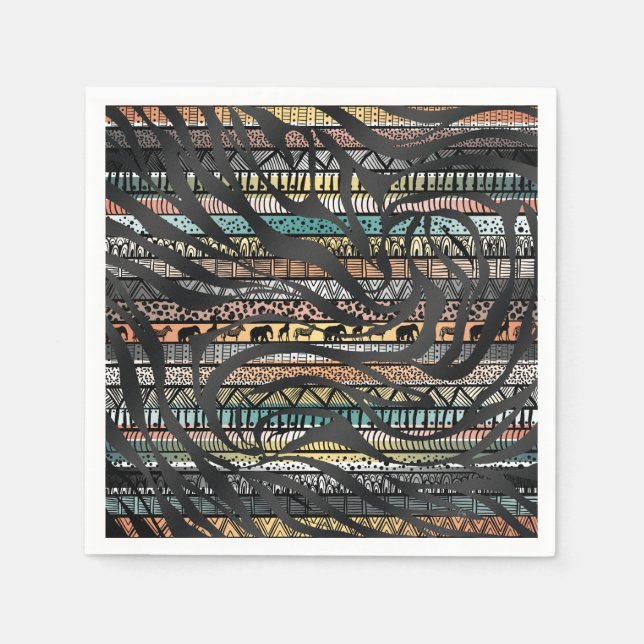 Trendy Tribal African Pattern Zebra Print Napkins (Front)