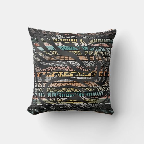 Trendy Tribal African Pattern Zebra Print Throw Pillow