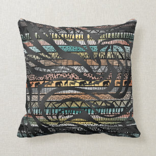 Trendy Tribal African Pattern Zebra Print Throw Pillow