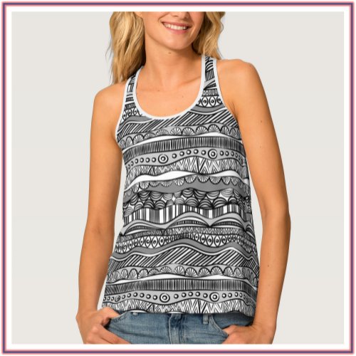 Trendy Tribal Black and White Tank Top