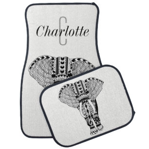 Trendy Tribal Bohemian Elephant Initial & Name Car Mat