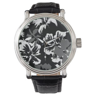 Trendy Tropical Abstract Black Pattern Watch