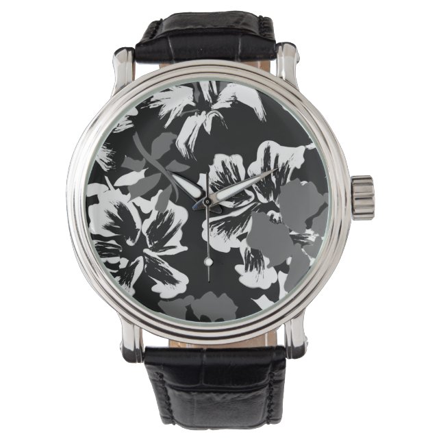 Trendy Tropical Abstract Black Pattern Watch (Front)
