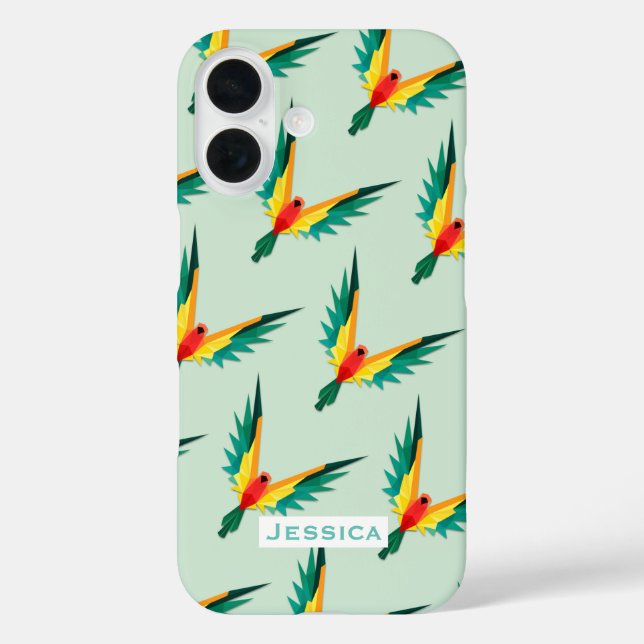 Trendy Tropical Bird Pattern Blue Personalised Case-Mate iPhone Case (Back)