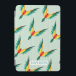 Trendy Tropical Bird Pattern Blue Personalised iPad Mini Cover<br><div class="desc">Geometric style tropical birds in repeat pattern stylish personalised cover.</div>