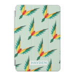 Trendy Tropical Bird Pattern Blue Personalised iPad Mini Cover