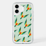 Trendy Tropical Bird Pattern Blue Personalised iPhone 16 Case