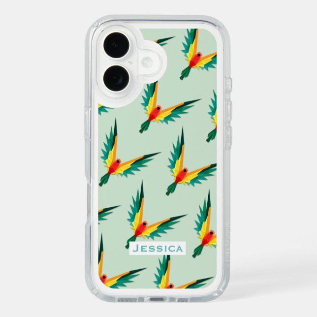 Trendy Tropical Bird Pattern Blue Personalised Speck iPhone Case (Front)